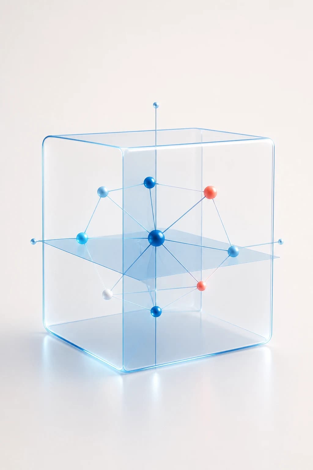 Project cover artwork showing a curated three-dimensional epistemic network suspended inside a transparent glass coordinate volume